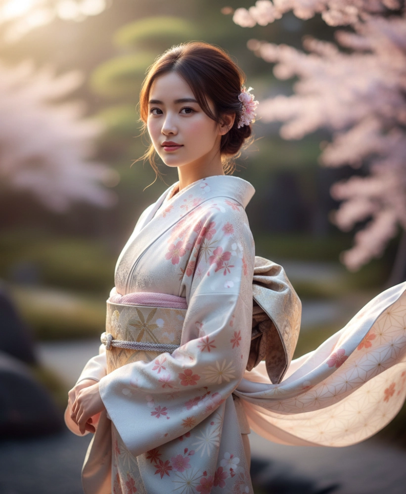 kimono femme Motifs symbolisant la jeunesse, la fraîcheur et le renouveau