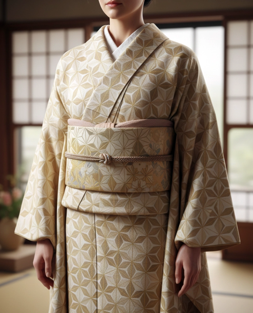 kimono femme motifs Asanoha feuilles de chanvre