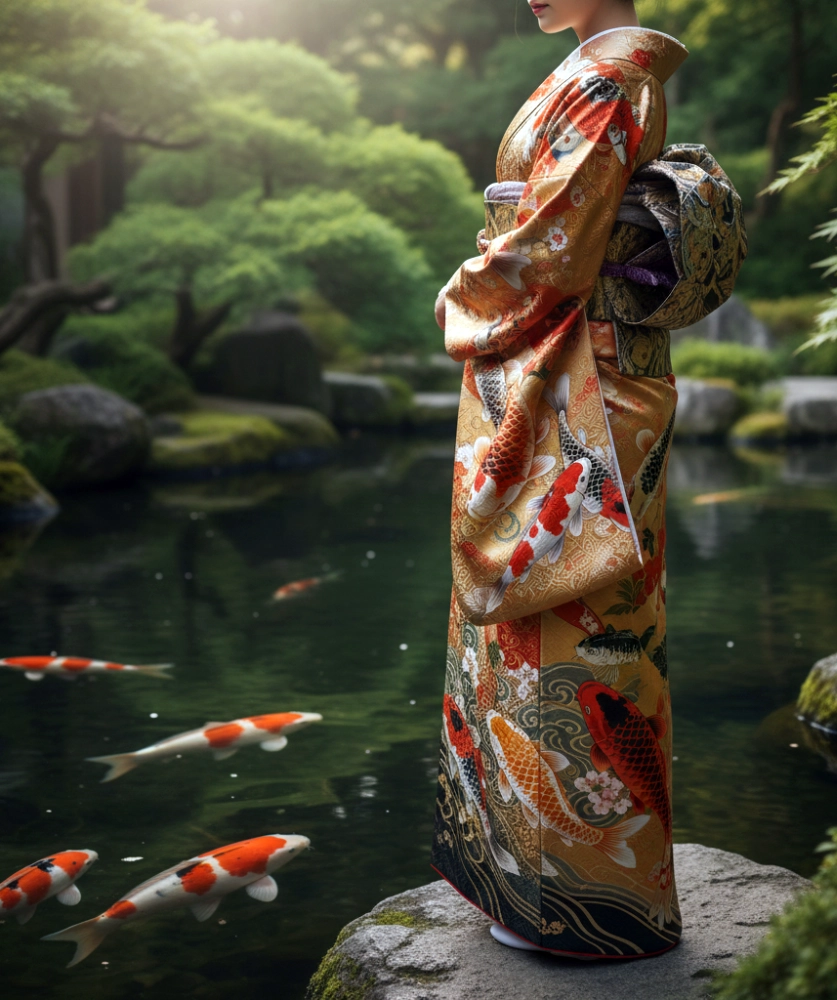 kimono femme motifs carpes koï