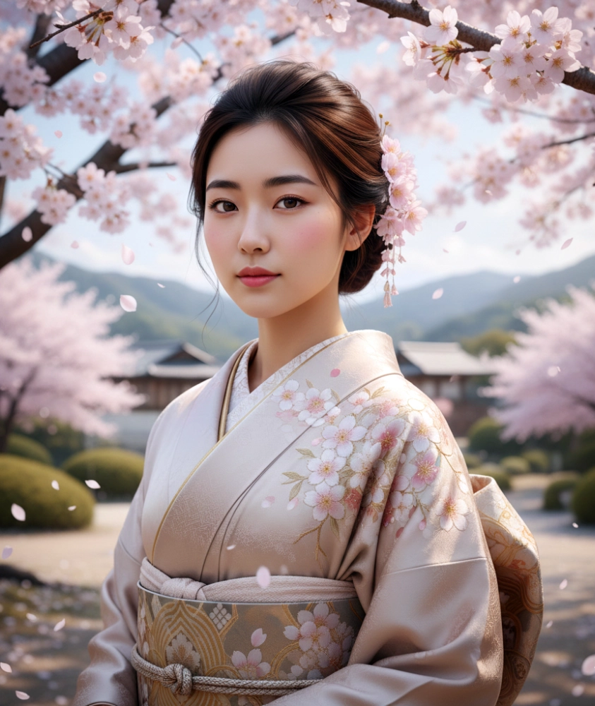 kimono femme motifs fleurs cerisier (sakura)