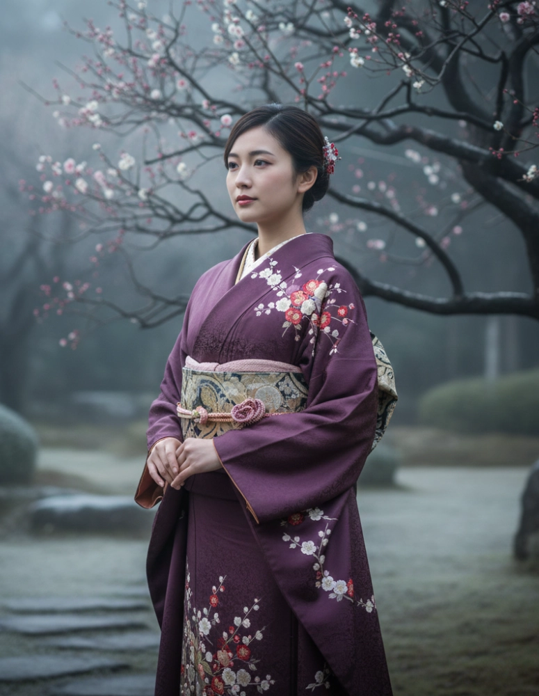 kimono femme motifs Ume (fleurs de prunier)