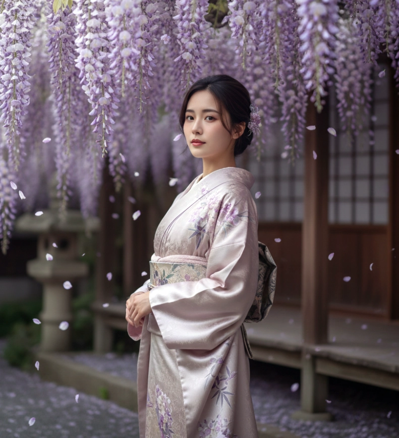 kimono femme motifs glycine fuji