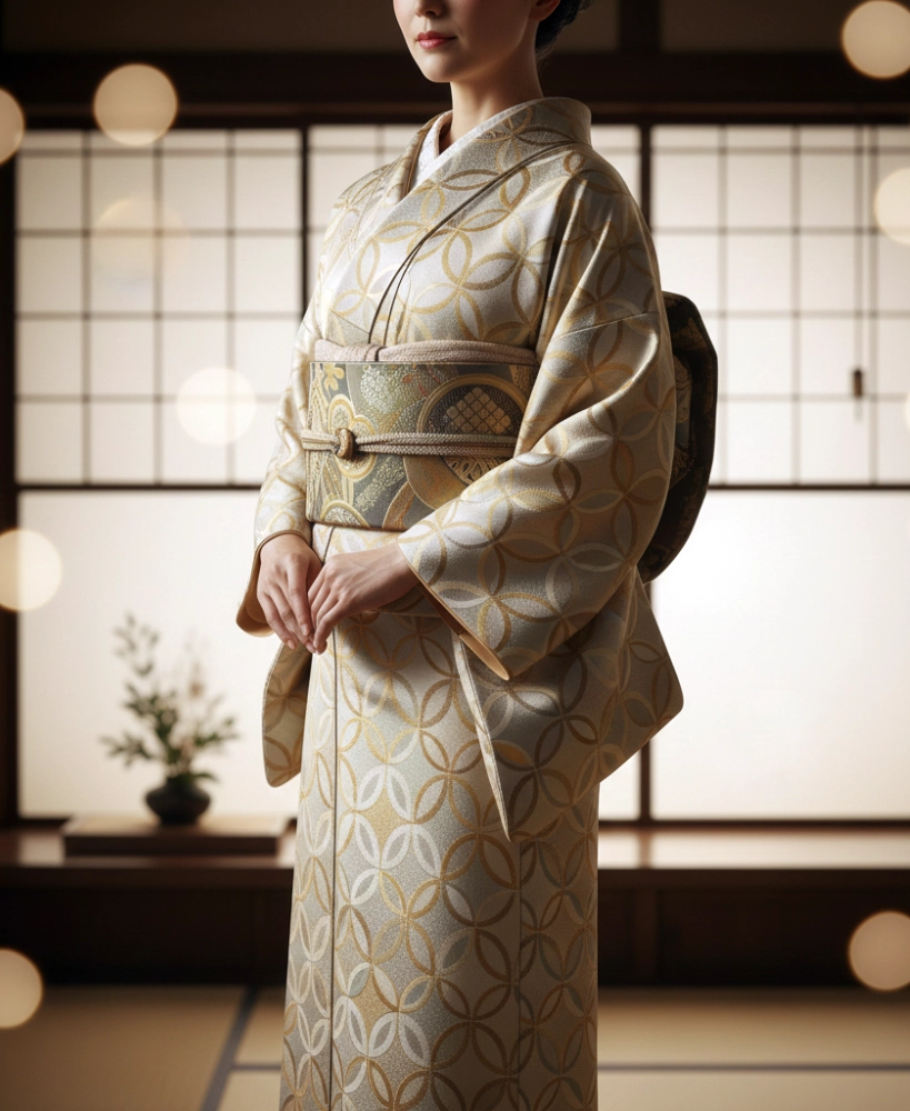 kimono femme motifs shippo cercles entrelacés