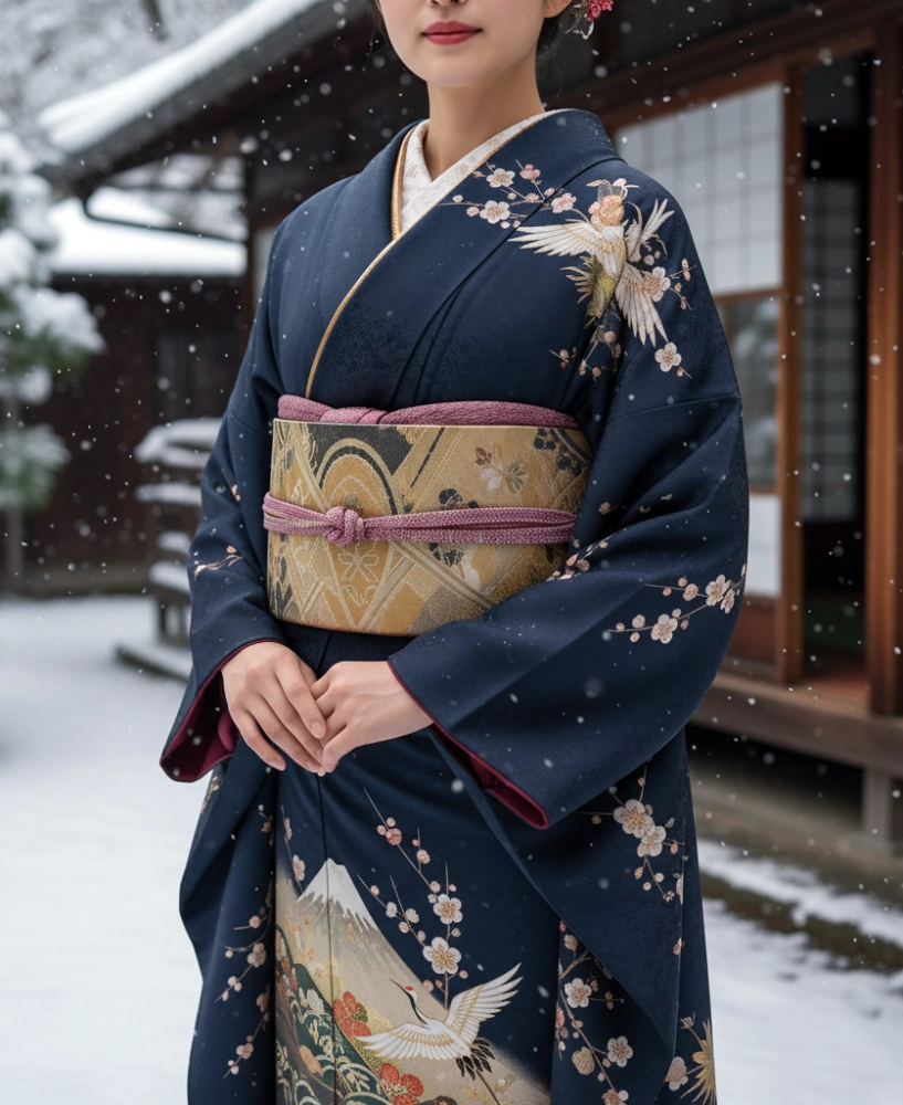 kimono d'hiver japonais en soie (awase)