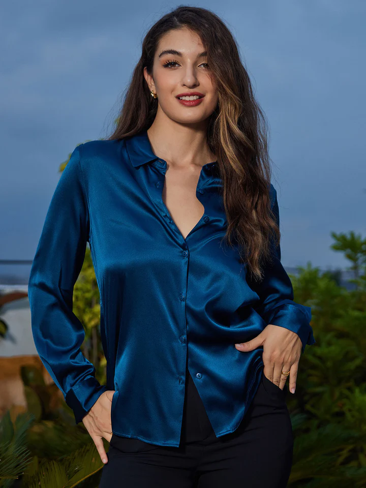 chemise soie femme bleu royal