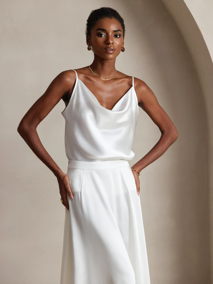 débardeur en soie à col bénitier blanc