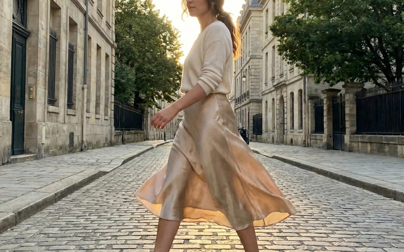 jupe en soie coupe en biais ("Bias Cut")