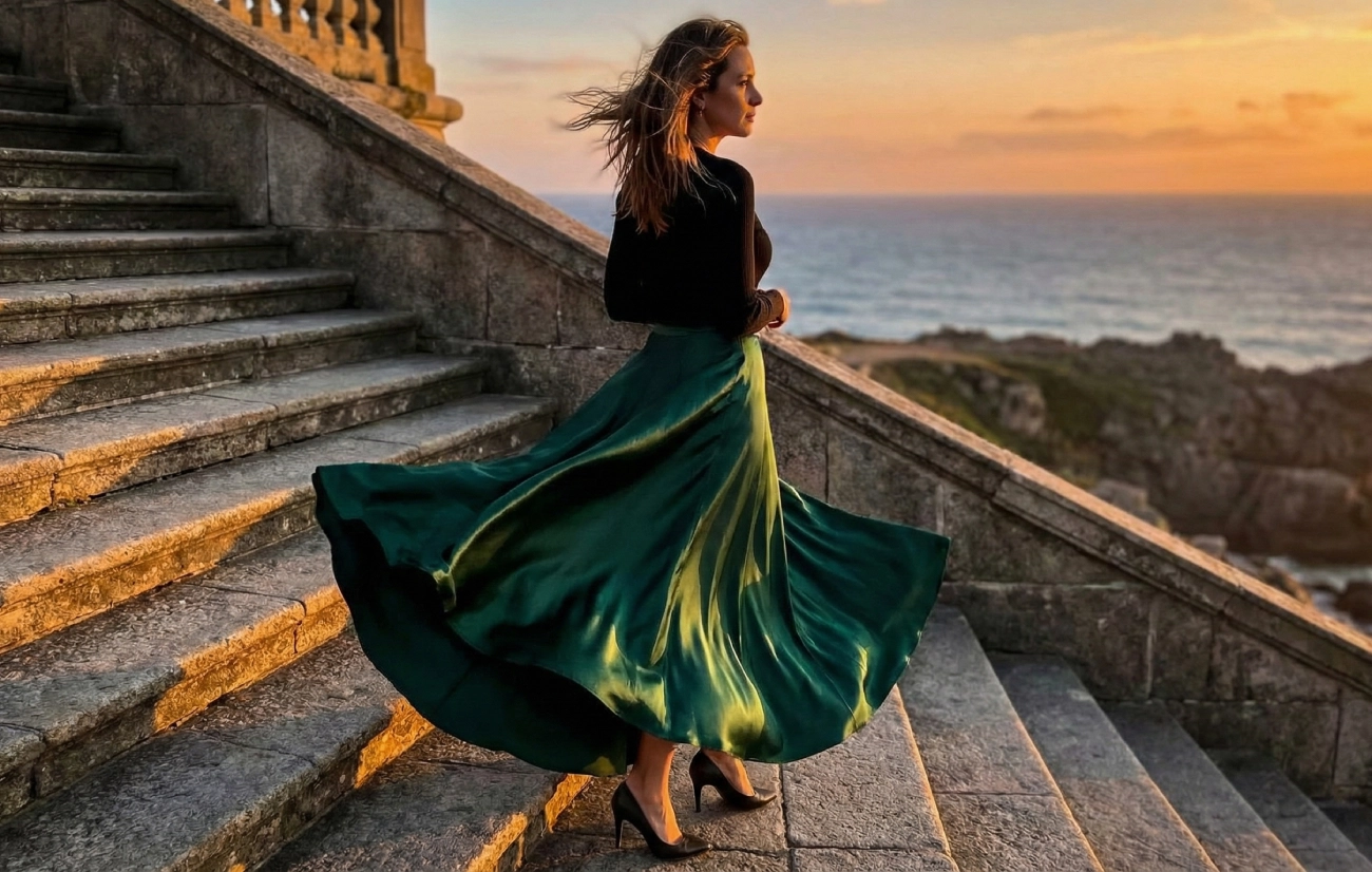 jupe en soie longueur maxi (cheville)