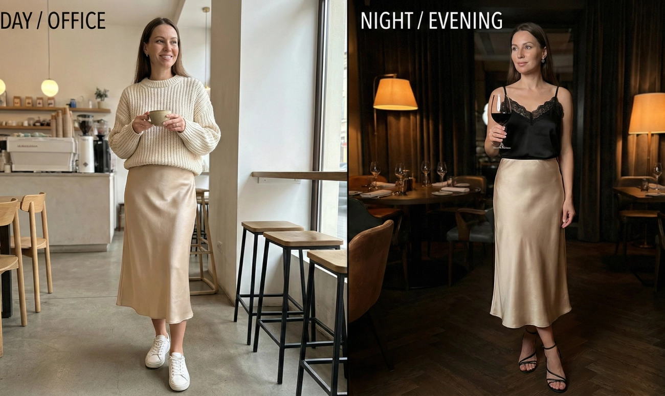 jupe en soie longueur midi (mi-mollet)