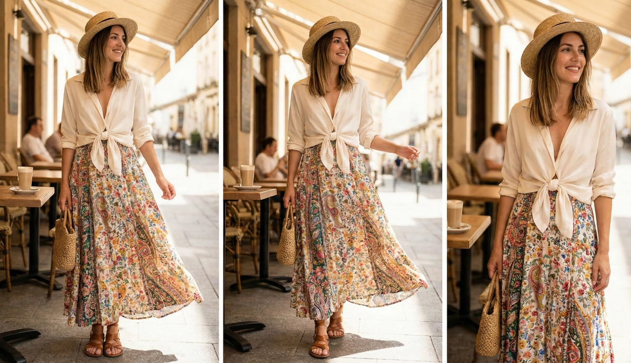 look chemise en soie nœud bohème