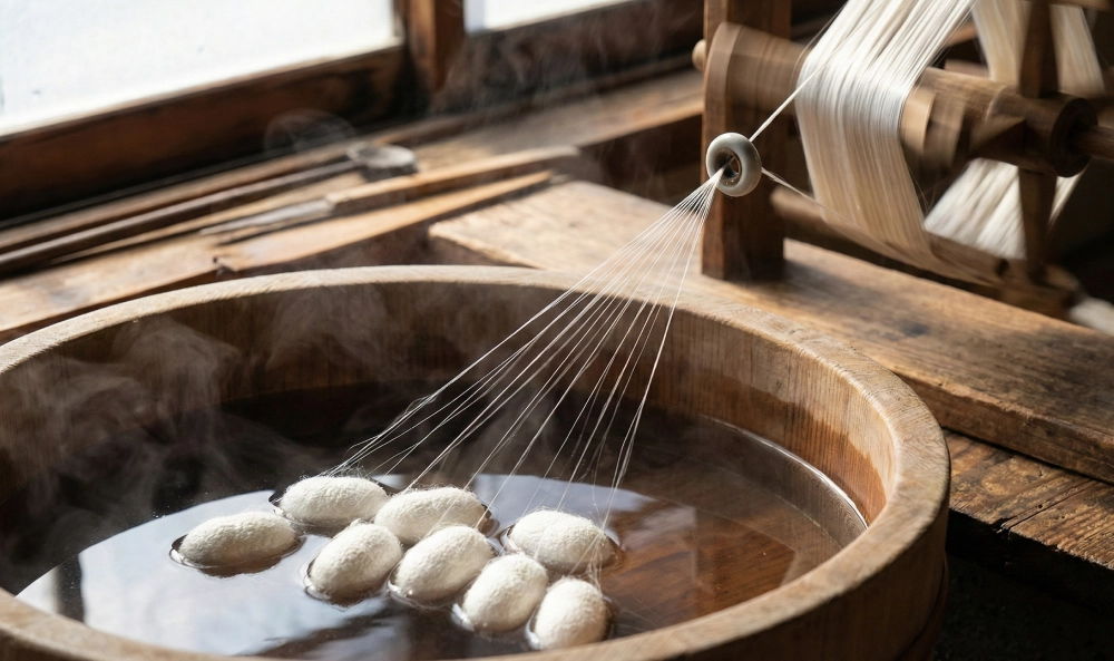 le dévidage dans le processus de fabrication de la soie