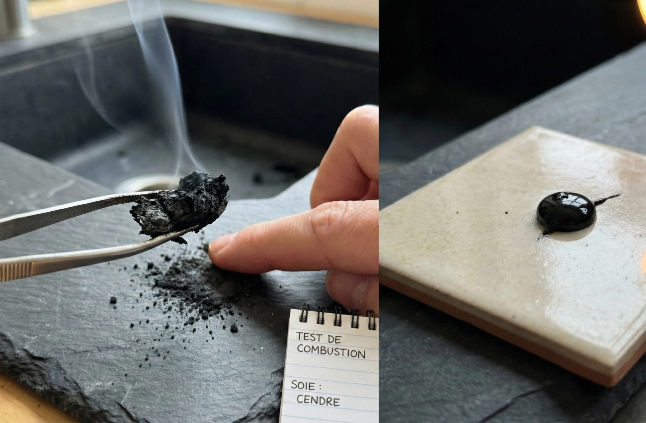 reconnaitre de la vraie soie avec le test du feu