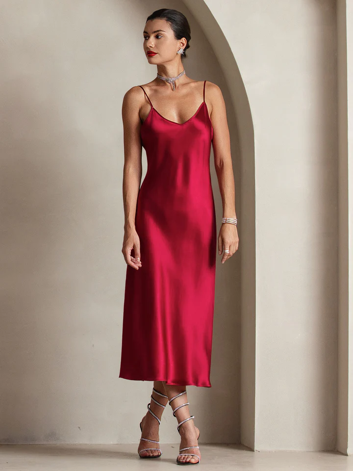 robe en soie pure longue rouge