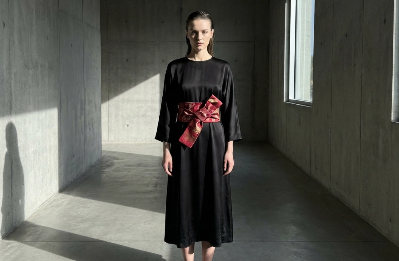 robe soie noire look Néo-Japonais