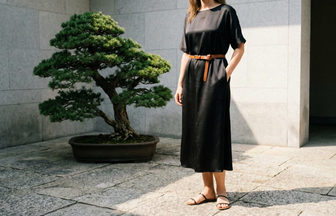 robe soie noir look zen minimaliste